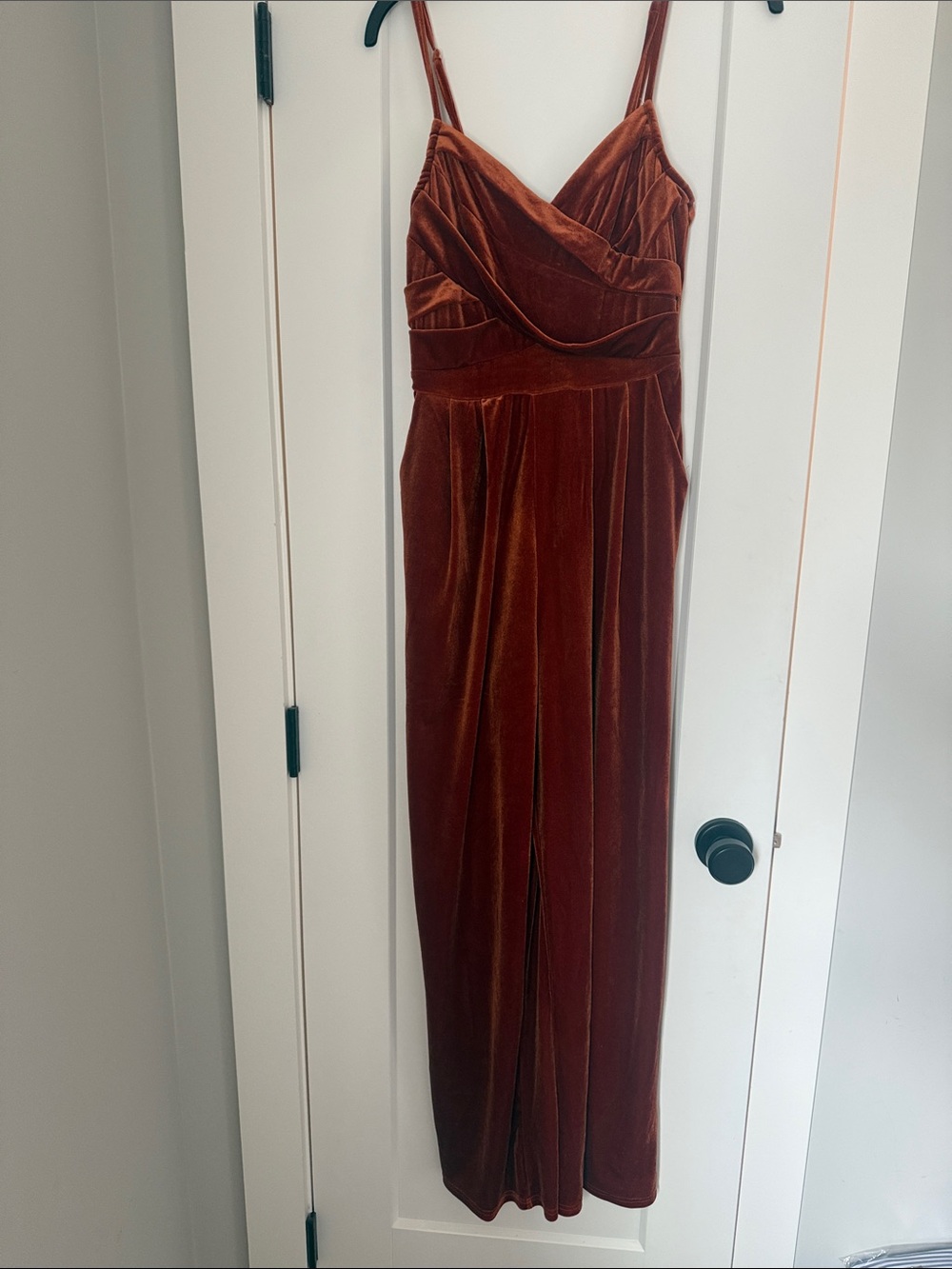 Cider Rust Velvet Spaghetti-Strap Jumpsuit